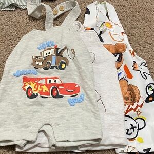 Baby Cartoon Print Overalls - Gray